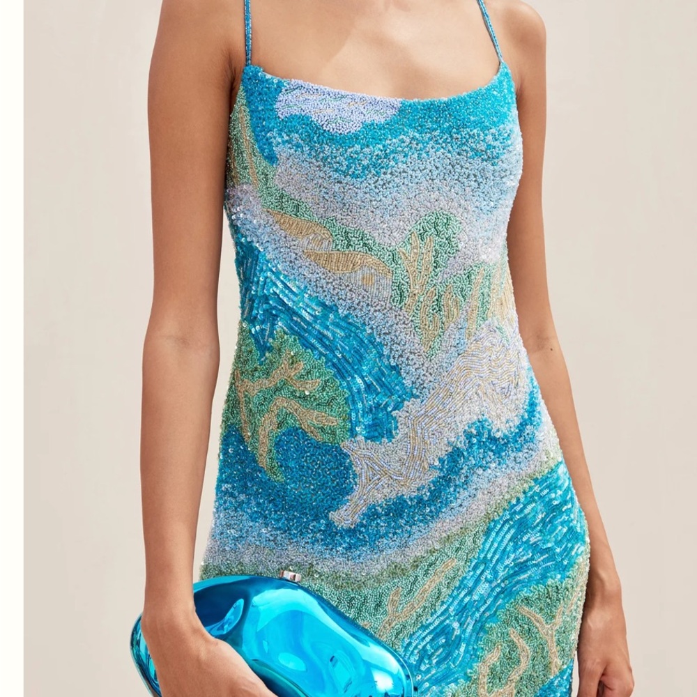 Cult Gaia Blue and Green Beaded Dress